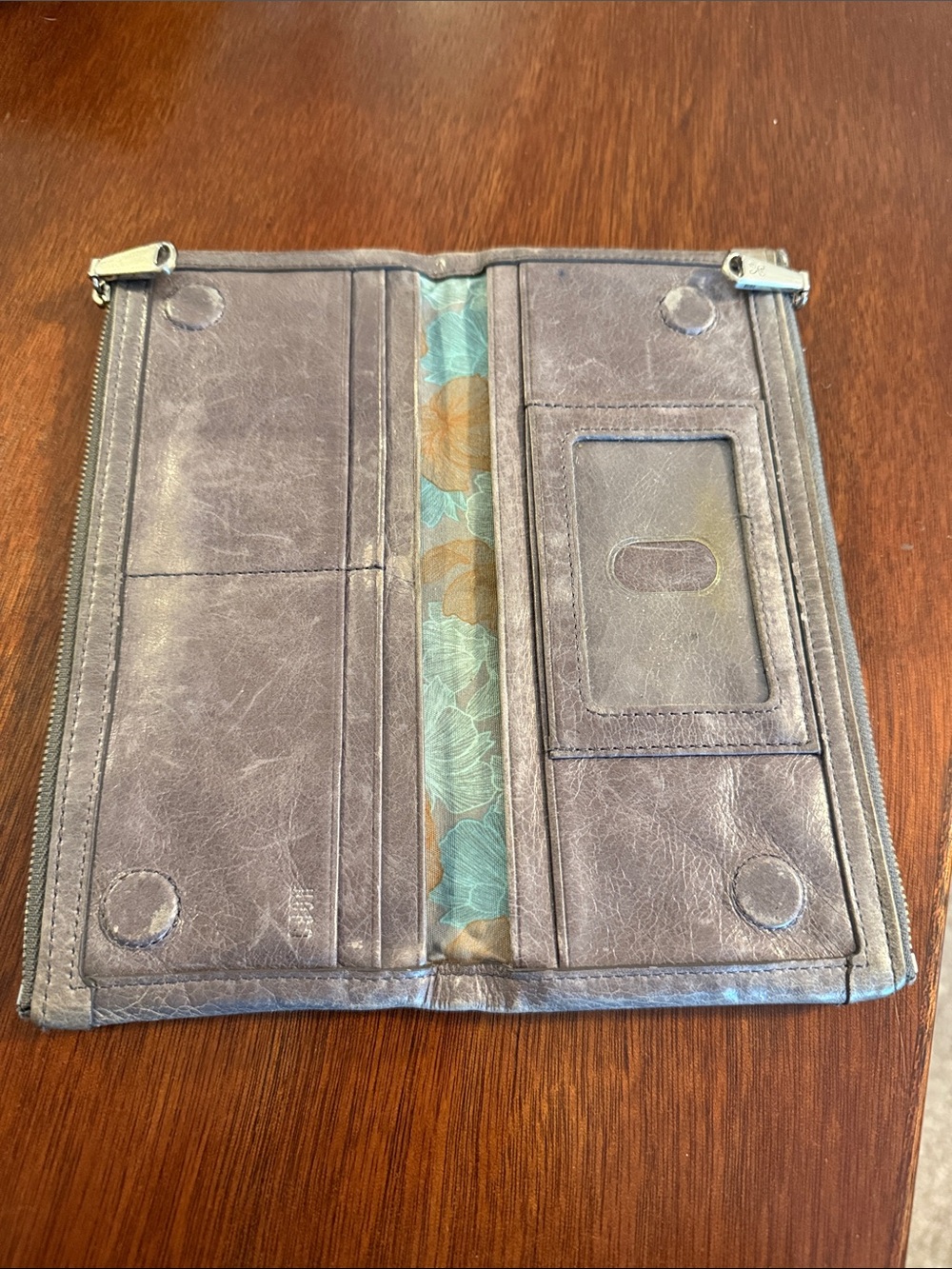 HOBO Leather Zip Wallet in Distressed Gray